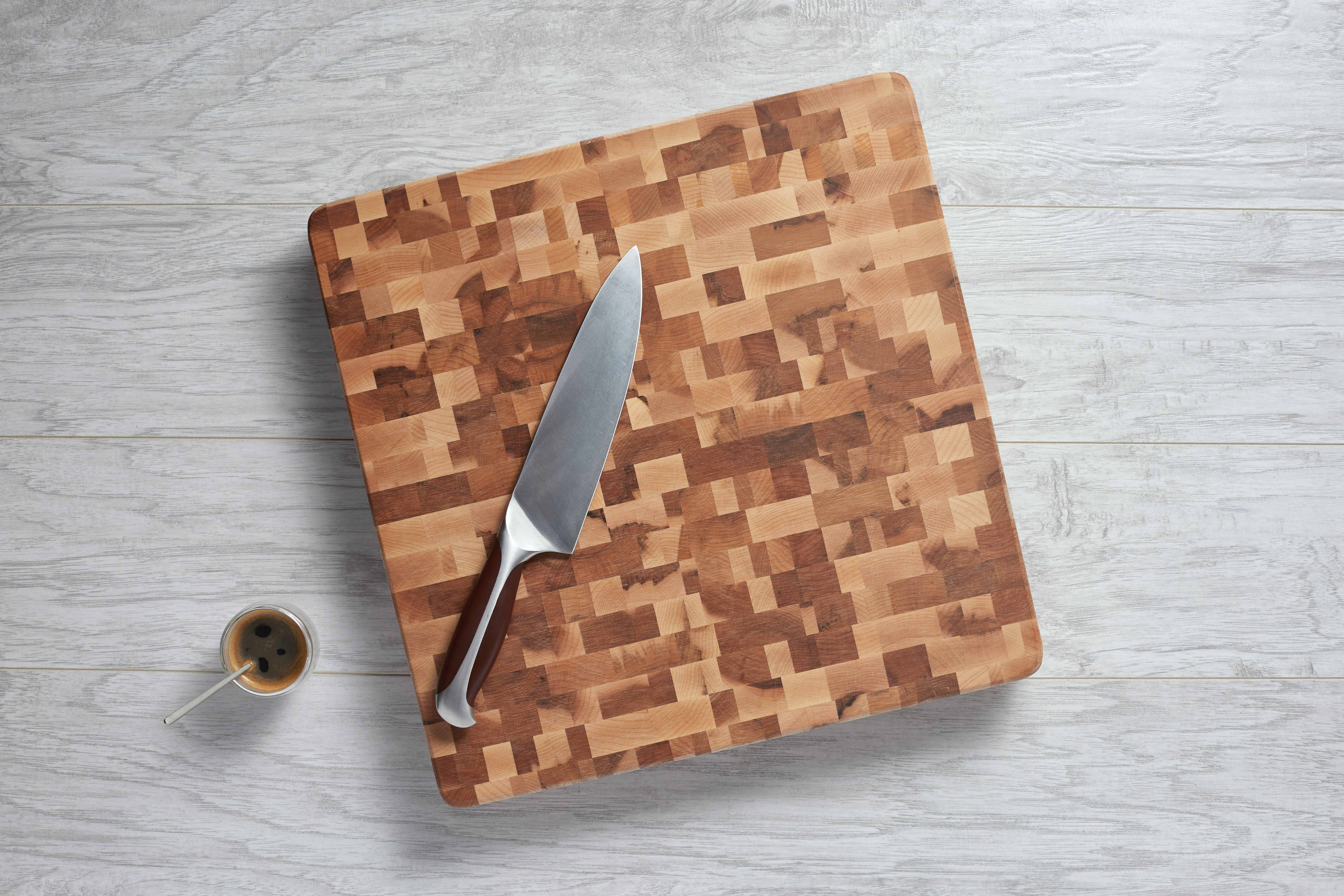 Maple butcher block, end grain, 16 x 16 x 1.5 in.
